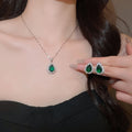 Court Princess Style Copper Zircon Teardrop Pendant Necklace And Stud Earrings Jewelry Set view 4