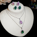 Court Princess Style Copper Zircon Teardrop Pendant Necklace And Stud Earrings Jewelry Set view 1