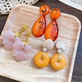 Vintage French Style Round Resin Flower Stud Earrings With Silver Needle Posts For Women view 3