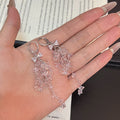 Elegant Korean Bowknot Rhinestone Crystal Beaded Tassel Long Dangle Sweet Fashion Earrings view 3