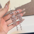 Elegant Korean Bowknot Rhinestone Crystal Beaded Tassel Long Dangle Sweet Fashion Earrings view 2