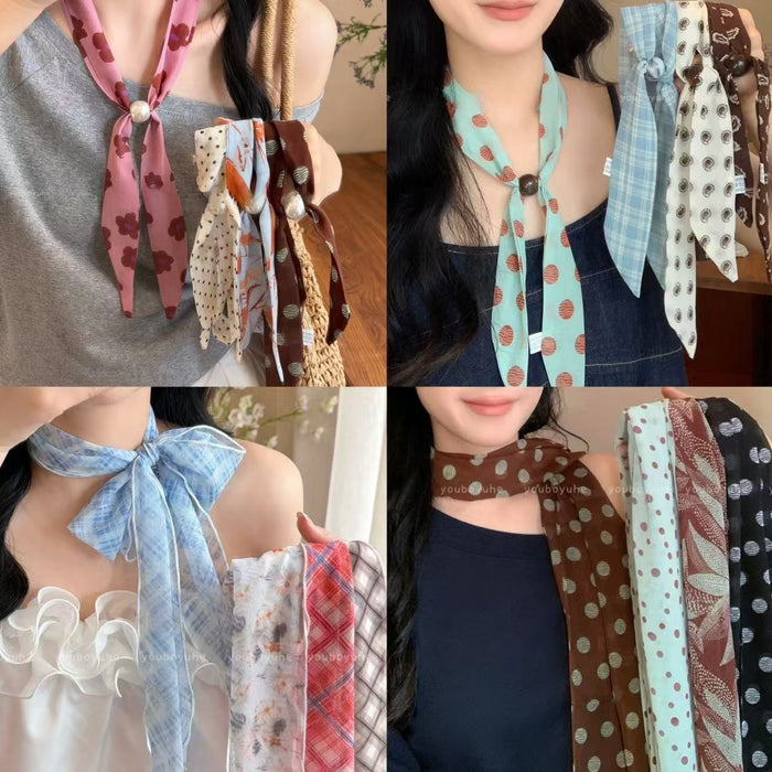 Vintage Printed Striped Fabric Scarf Necklace For Women Casual Geometric Summer Fashion