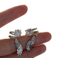 Angel Wing Sparkling Rhinestone Copper Clip-on Earrings, Geometric Feather Luxury Style view 5