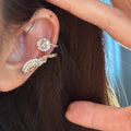 Angel Wing Sparkling Rhinestone Copper Clip-on Earrings, Geometric Feather Luxury Style view 3