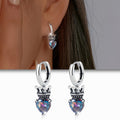 Crown Heart Hoop Earrings With Colorful Zircon, Unique Sweet Cool Cat Paw Design Jewelry view 2