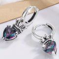 Crown Heart Hoop Earrings With Colorful Zircon, Unique Sweet Cool Cat Paw Design Jewelry view 3