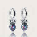 Crown Heart Hoop Earrings With Colorful Zircon, Unique Sweet Cool Cat Paw Design Jewelry view 5