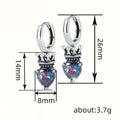 Crown Heart Hoop Earrings With Colorful Zircon, Unique Sweet Cool Cat Paw Design Jewelry view 4