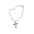 Maillard Style Faux Pearl Zircon Cross Necklace Hip Hop Geometric Clavicle Choker view 5