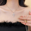Maillard Style Faux Pearl Zircon Cross Necklace Hip Hop Geometric Clavicle Choker view 2