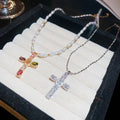 Maillard Style Faux Pearl Zircon Cross Necklace Hip Hop Geometric Clavicle Choker view 1