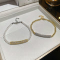 Modern Minimalist Copper Bamboo Zircon Pearl Bangle With Geometric Round Charm view 4