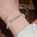Modern Minimalist Copper Bamboo Zircon Pearl Bangle With Geometric Round Charm view 3