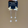 Sweet Butterfly Faux Pearl Tassel Drop Earrings With Silver Needle Elegant Light Luxury Style view 2