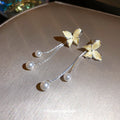 Sweet Butterfly Faux Pearl Tassel Drop Earrings With Silver Needle Elegant Light Luxury Style view 4