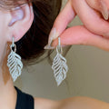Luxury Copper Leaf Zircon Stud Drop Earrings With Silver Pins For Women view 2