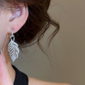 Luxury Copper Leaf Zircon Stud Drop Earrings With Silver Pins For Women view 4