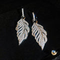 Luxury Copper Leaf Zircon Stud Drop Earrings With Silver Pins For Women view 3