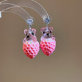 Sweet Resin Strawberry Bear Zircon Stud Earrings For Women, Cute Cartoon Fruit Jewelry view 2