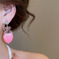 Sweet Resin Strawberry Bear Zircon Stud Earrings For Women, Cute Cartoon Fruit Jewelry view 3