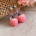 Sweet Resin Strawberry Bear Zircon Stud Earrings For Women, Cute Cartoon Fruit Jewelry view 4