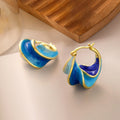 Vintage Hong Kong Style Hoop Earrings, Enamel Spiral Pattern Vacation French Ear Jewelry view 1
