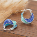 Vintage Hong Kong Style Hoop Earrings, Enamel Spiral Pattern Vacation French Ear Jewelry view 2