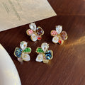 Vintage Luxury Floral Studs With Teardrop Crystal, Pearl, Rhinestone And Beaded Alloy Earrings view 3