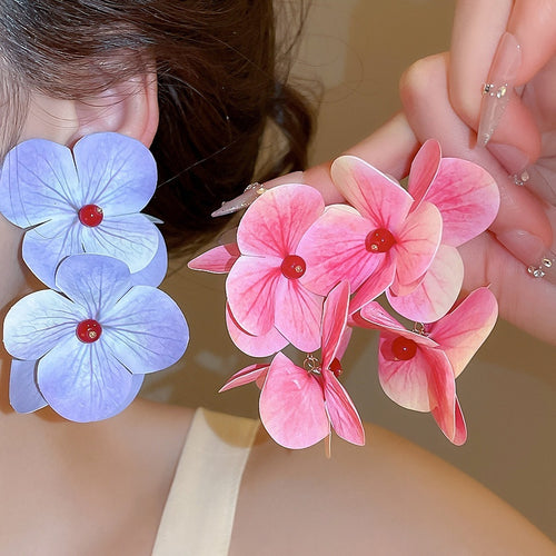 Iris Blue Resin Flower Stud Earrings With Silver Pins Sweet Island Vacation Style Jewelry