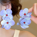 Iris Blue Resin Flower Stud Earrings With Silver Pins Sweet Island Vacation Style Jewelry view 3
