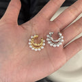 Light Luxury Double Layer Zircon Faux Pearl Oval Geometric Clip-on Earrings For Non-Pierced Ears view 2