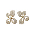 18K Gold Plated Copper Sparkling Full Rhinestone Butterfly Flower Stud Earrings Light Luxury Style view 5