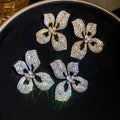 18K Gold Plated Copper Sparkling Full Rhinestone Butterfly Flower Stud Earrings Light Luxury Style view 2