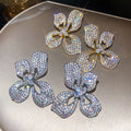 18K Gold Plated Copper Sparkling Full Rhinestone Butterfly Flower Stud Earrings Light Luxury Style view 4