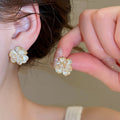 18K Gold Plated Copper Zircon Flower Stud Earrings With Silver Pins, French Elegant Style view 4