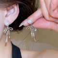 French Bow Tassel Faux Pearl Clip-on Earrings With Zircon Butterfly Light Luxury Ear Jewelry view 3