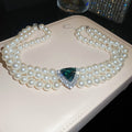 Vintage Court Style Layered Faux Pearl Beaded Rhinestone Triangle Choker Necklace for Women view 2