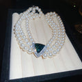 Vintage Court Style Layered Faux Pearl Beaded Rhinestone Triangle Choker Necklace for Women view 4