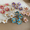 Light Luxury Iron Enamel Textured Flower Open Bracelet Ring Earring Jewelry Set For Women view 3