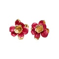 Light Luxury Iron Enamel Textured Flower Open Bracelet Ring Earring Jewelry Set For Women view 5