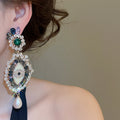 French Vintage Alloy Eye Pearl Rhinestone Stud Earrings, Court Style Light Luxury Jewelry view 3