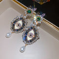 French Vintage Alloy Eye Pearl Rhinestone Stud Earrings, Court Style Light Luxury Jewelry view 2