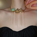 Old Money Alloy Floral Conch Tassel Choker Necklace, Vintage Statement Metal Jewelry view 3