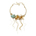 Old Money Alloy Floral Conch Tassel Choker Necklace, Vintage Statement Metal Jewelry view 5