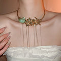 Old Money Alloy Floral Conch Tassel Choker Necklace, Vintage Statement Metal Jewelry view 1