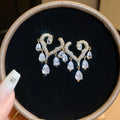 Gold Plated Copper Heart Zircon Waterdrop Tassel Drop Earrings With Silver Posts view 3