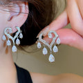 Gold Plated Copper Heart Zircon Waterdrop Tassel Drop Earrings With Silver Posts view 4
