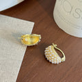 Elegant Vintage Gold Alloy Hoop Huggie Earrings With Textured Metal And Inlaid Faux Pearl Cluster Earrings view 3