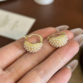 Elegant Vintage Gold Alloy Hoop Huggie Earrings With Textured Metal And Inlaid Faux Pearl Cluster Earrings view 2