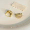 Elegant Vintage Gold Alloy Hoop Huggie Earrings With Textured Metal And Inlaid Faux Pearl Cluster Earrings view 4